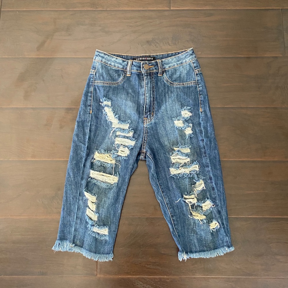 Fashion Nova Ripped High Waisted Bermuda Shorts
